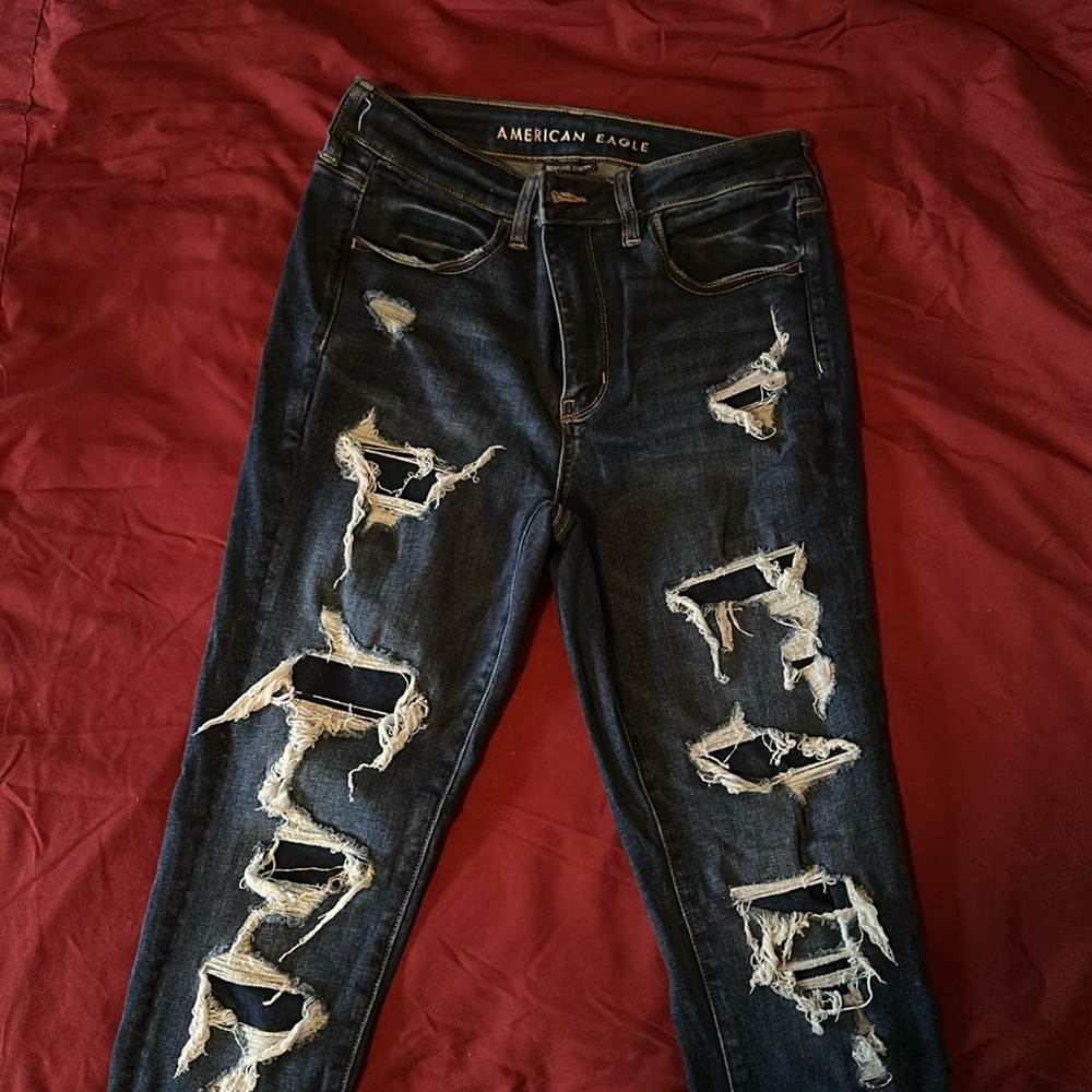 Women’s American Eagle Ripped Super Hi-Rise Jeggings Blue